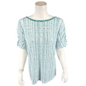 Susan Graver Green Short Sleeve Relaxed‎ Blouse